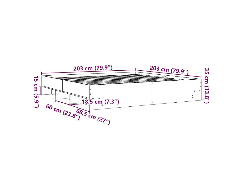 Bedframe bewerkt hout grijs sonoma eikenkleurig 200x200 cm