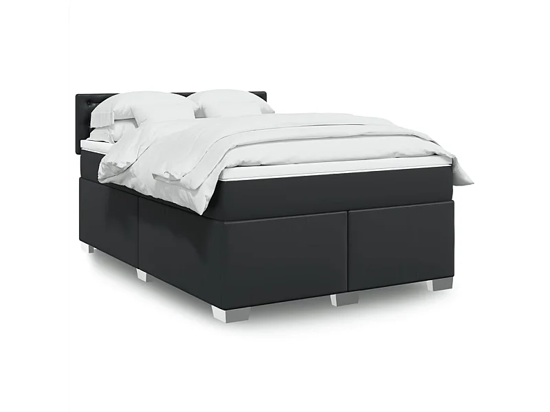 Sommier à lattes de lit avec matelas Noir 140x190 cm Similicuir