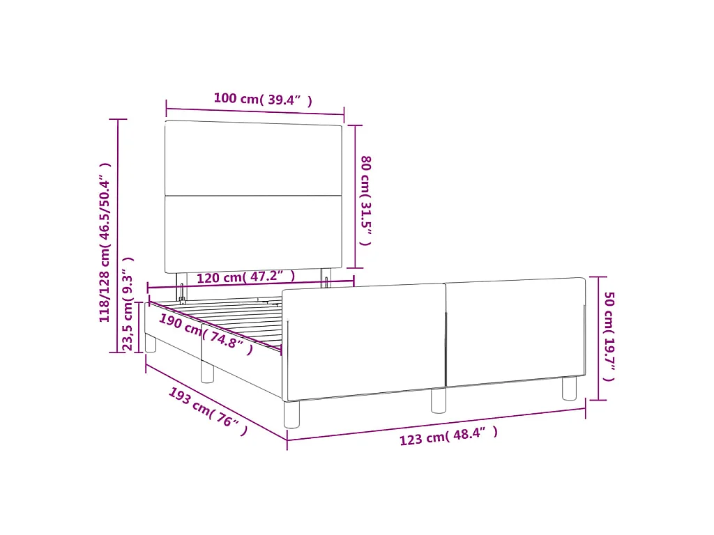 Cadre de lit sans matelas bleu 120x190 cm tissu
