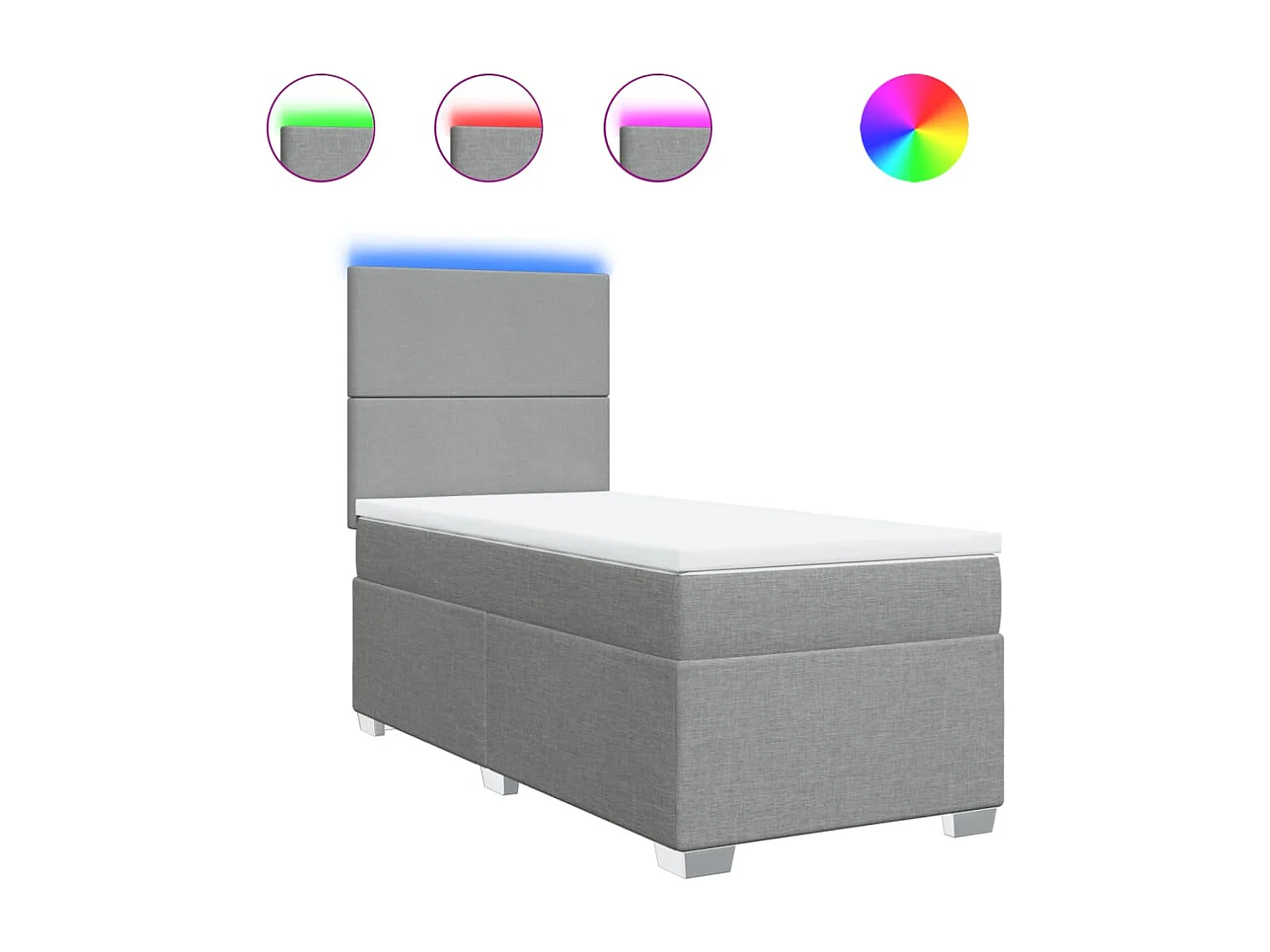 Cama box spring con colchón tela gris claro 100x200 cm