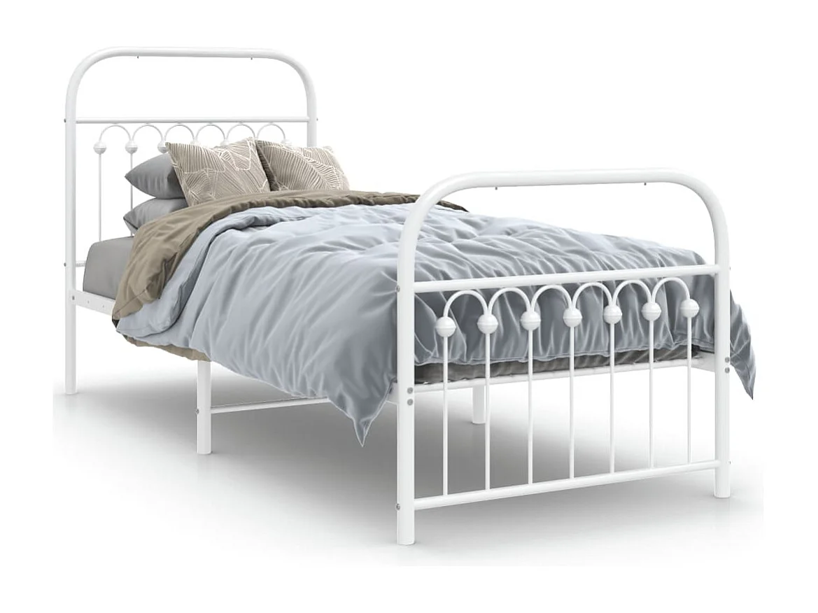 Estrutura de cama com cabeceira e pés 75x190 cm metal branco