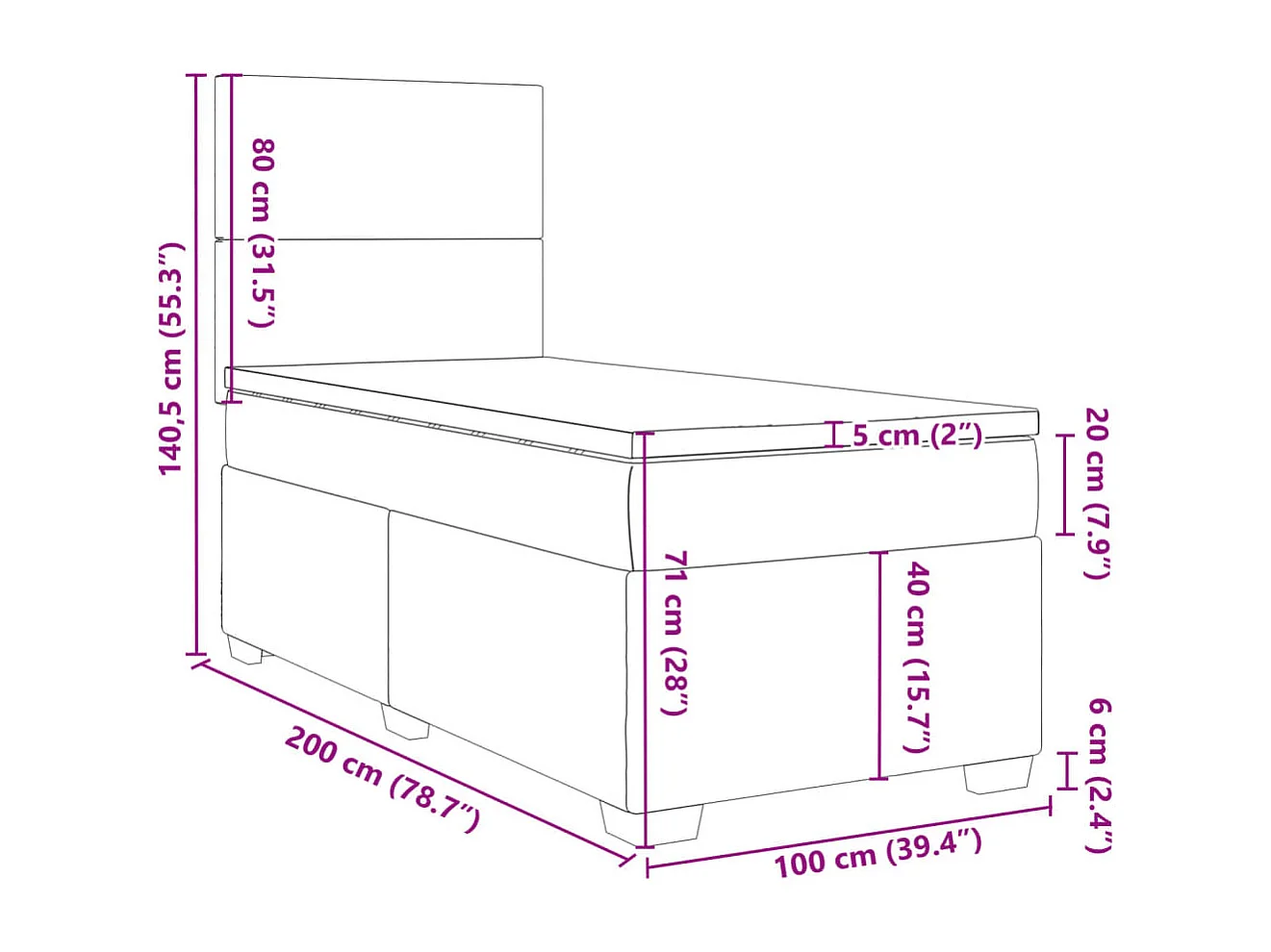 Boxspringbett mit Matratze Blau 100x200 cm Stoff