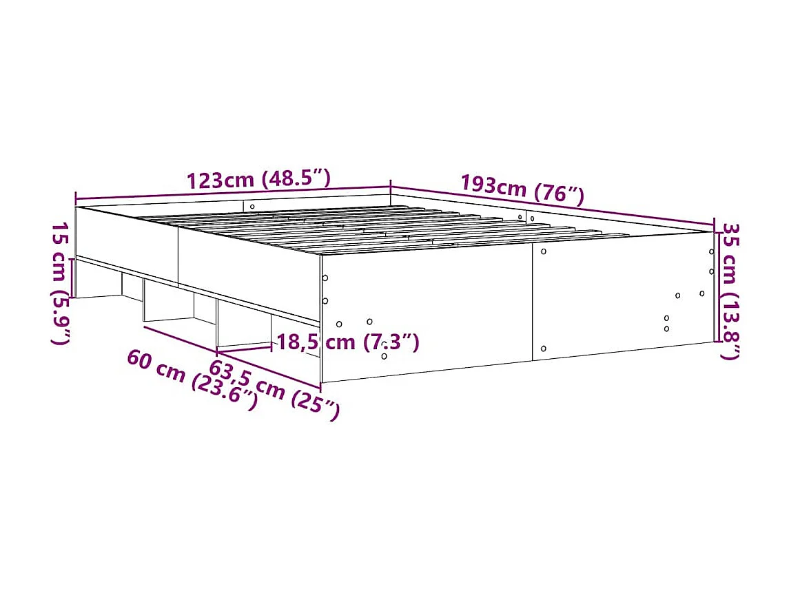 Cadre de lit sans matelas chêne fumé 120x190 cm bois ingénierie