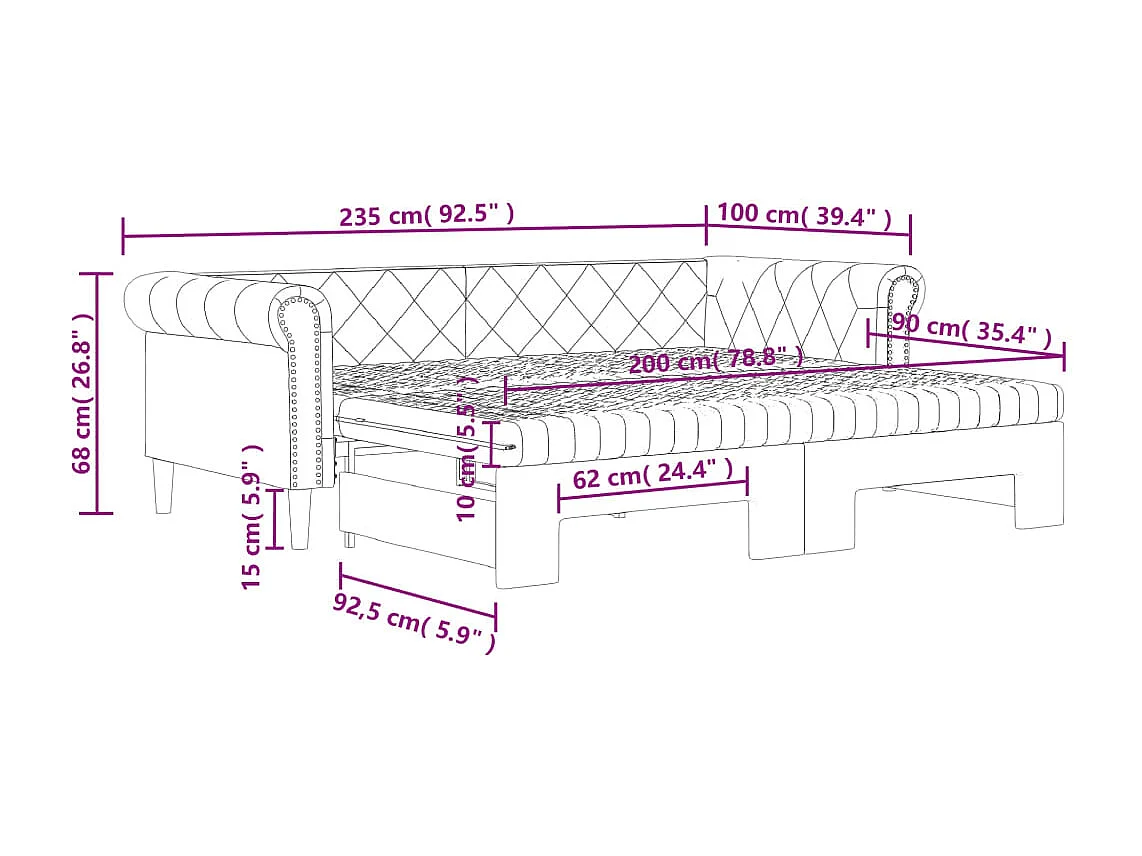Divano Letto Estraibile e Materassi Bianco 90x200 cm Similpelle
