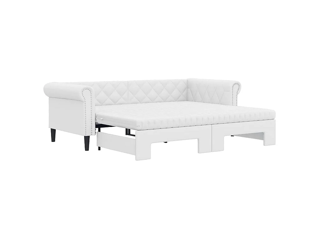 Lit de jour et lit gigogne et matelas blanc 90x200cm similicuir