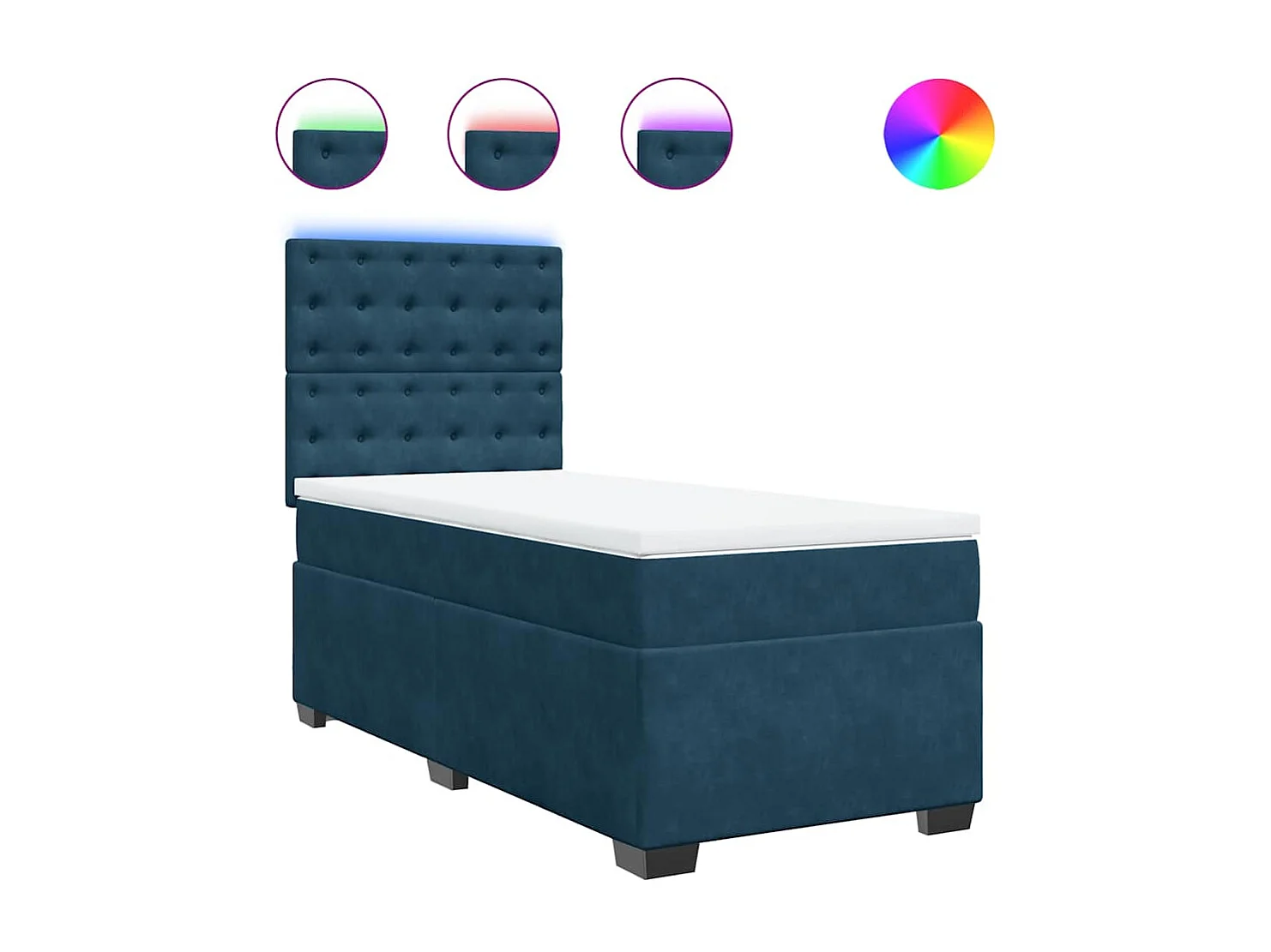 Cama box spring con colchón terciopelo azul 90x200 cm