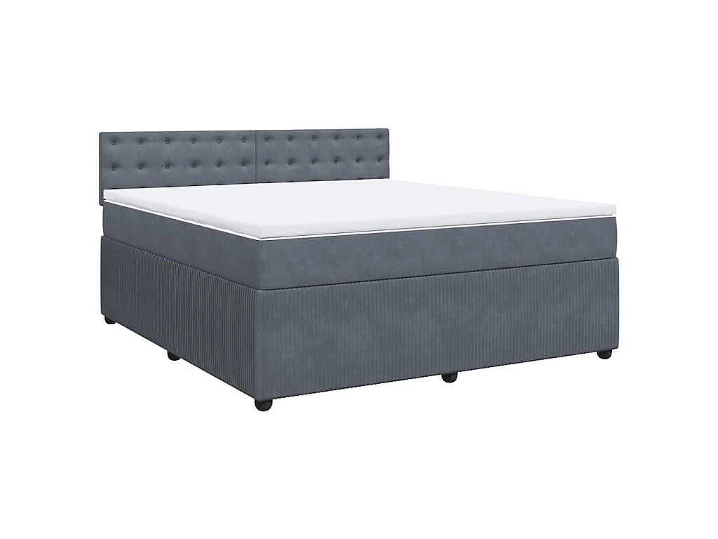 Cama box spring con colchón terciopelo gris oscuro 180x200 cm