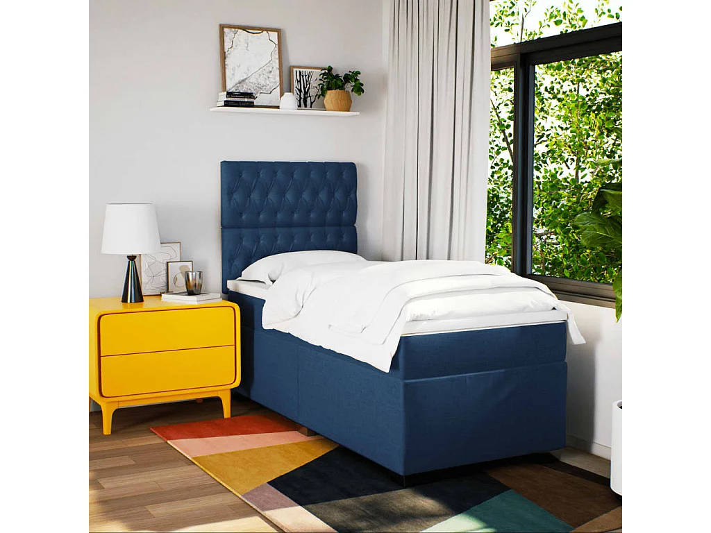 Boxspring met matras stof blauw 90x190 cm