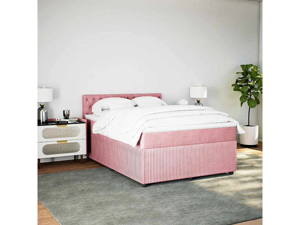 Giroletto a Molle con Materasso Rosa 160x200 cm in Velluto