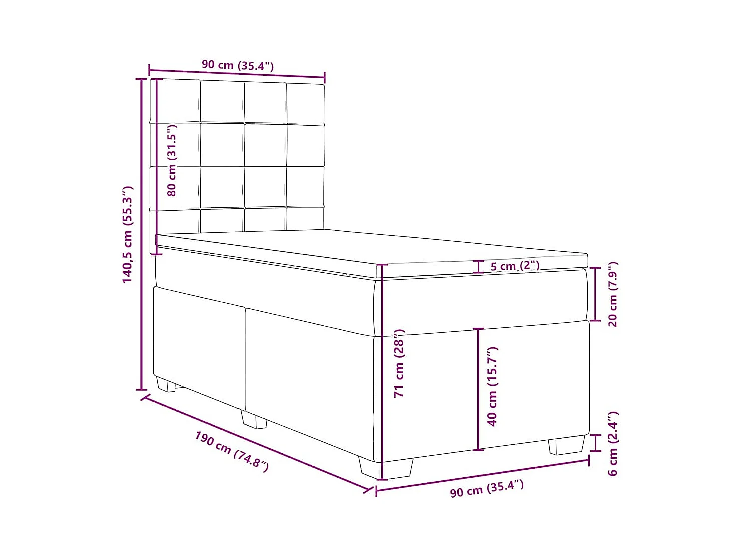 Sommier à lattes de lit avec matelas bleu 90x190 cm velours