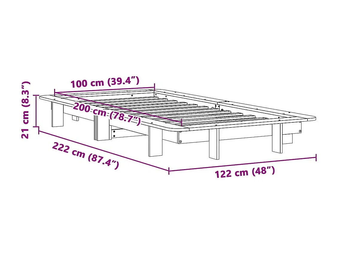 Cadre de lit sans matelas cire marron 100x200cm bois pin massif
