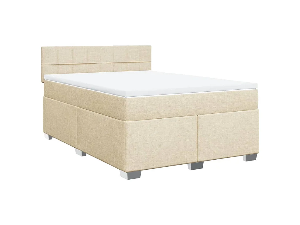 Cama box spring con colchón tela color crema 160x200 cm