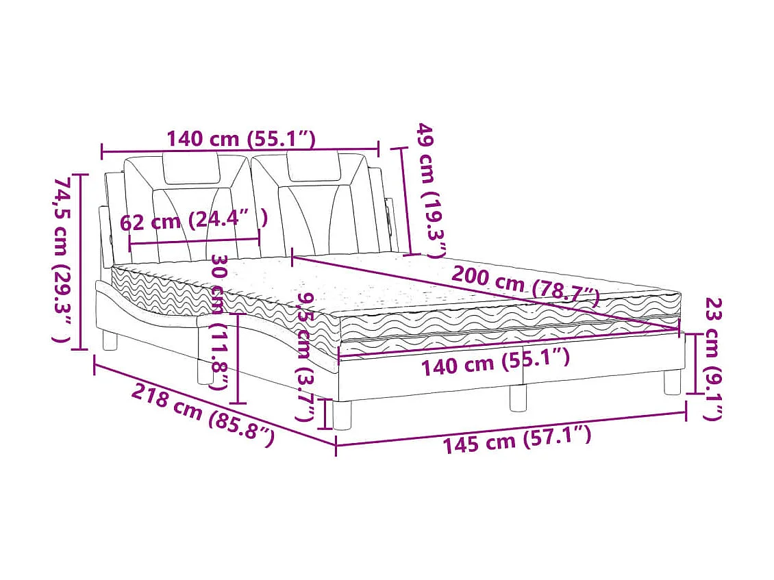 Bed "Viana" met matras kunstleer wit 140x200 cm