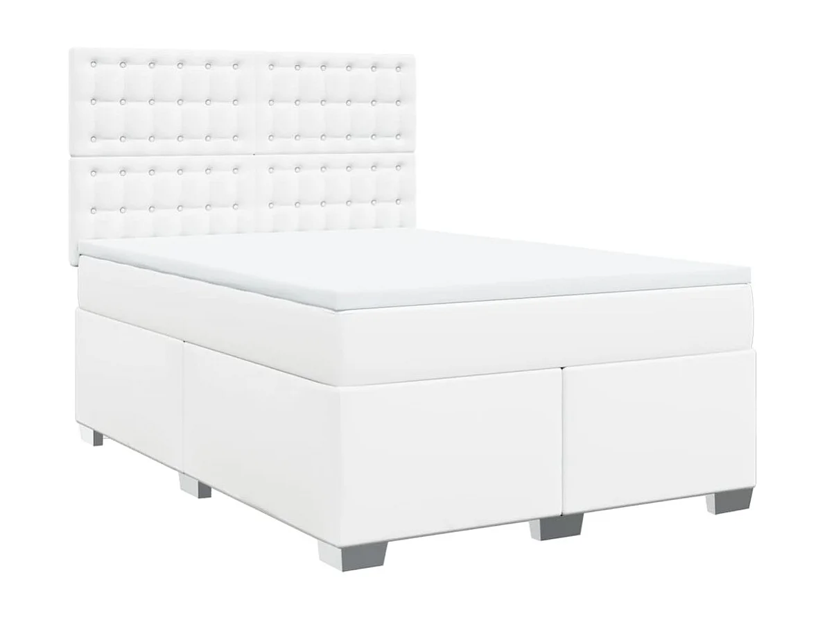 Sommier à lattes de lit avec matelas Blanc 140x190cm Similicuir
