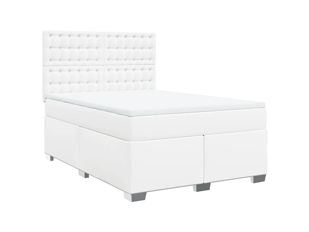 Cama com molas/colchão 140x190 cm couro artificial branco