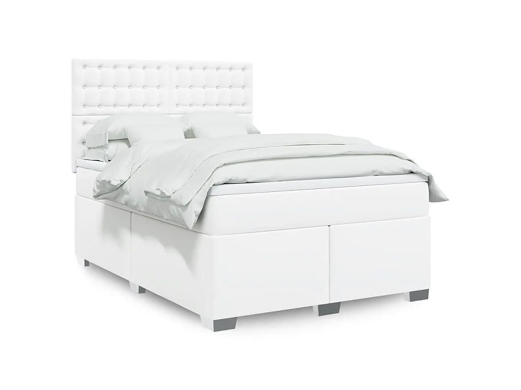 Cama com molas/colchão 140x190 cm couro artificial branco