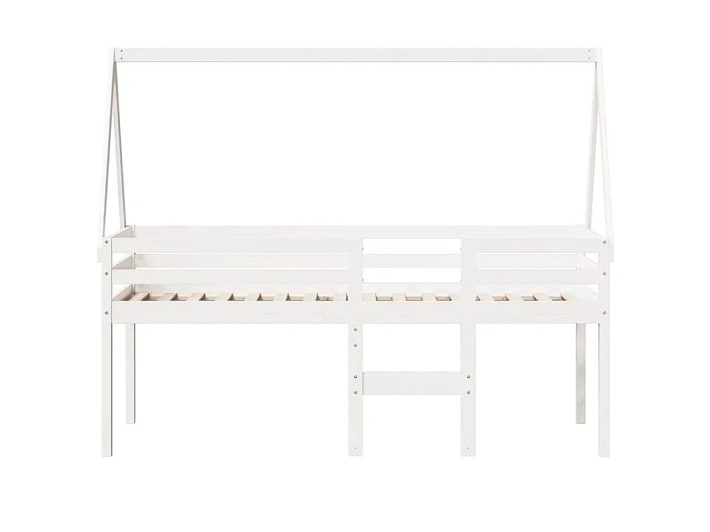 Letto a Soppalco con Tetto Bianco 90x200 cm in Legno di Pino