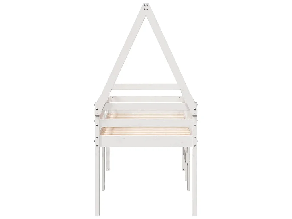 Letto a Soppalco con Tetto Bianco 90x200 cm in Legno di Pino