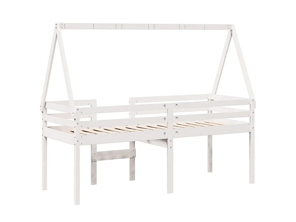Letto a Soppalco con Tetto Bianco 90x200 cm in Legno di Pino