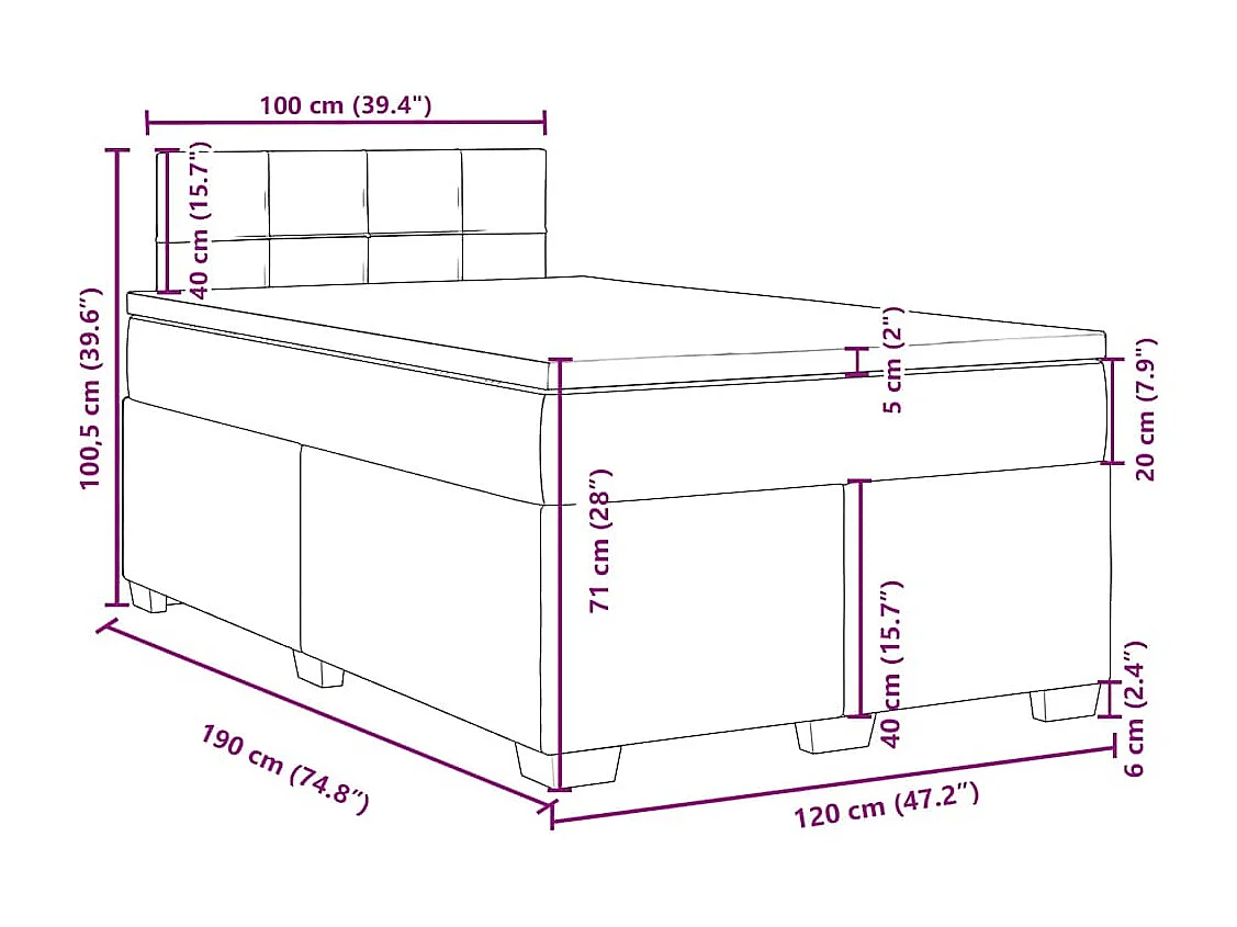 Cama box spring con colchón terciopelo verde oscuro 120x190 cm