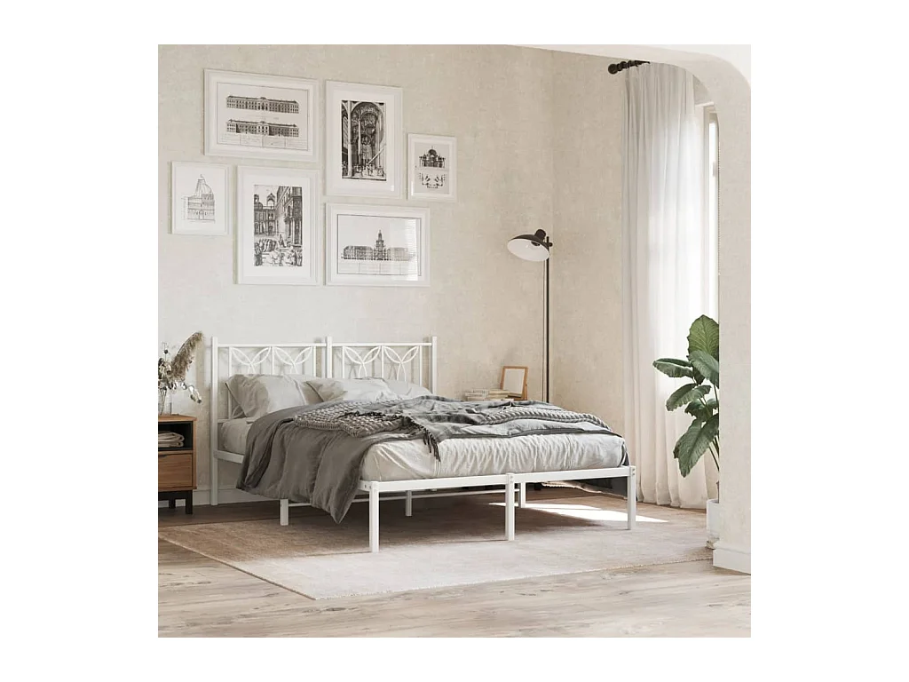 Cadre de lit métal sans matelas et tête de lit blanc 140x190 cm