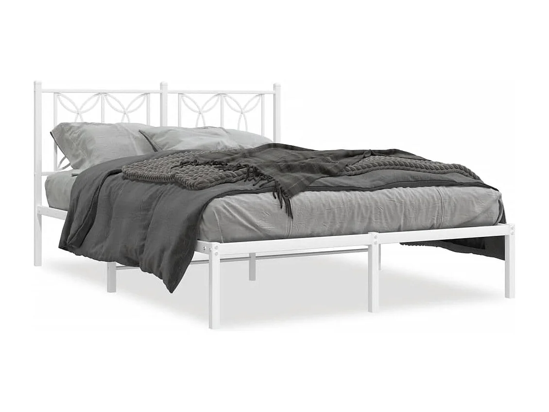 Cadre de lit métal sans matelas et tête de lit blanc 140x190 cm