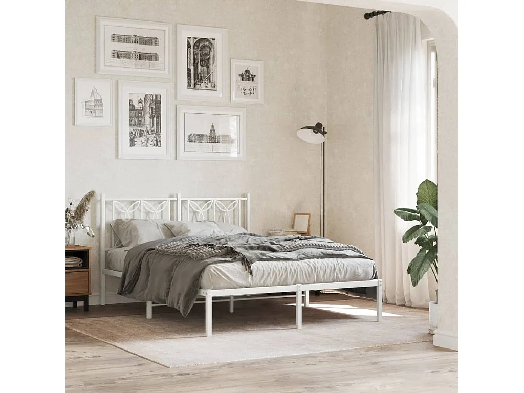 Estrutura de cama com cabeceira 140x190 cm metal branco