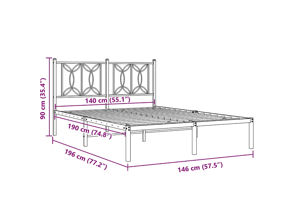 Estrutura de cama com cabeceira 140x190 cm metal branco