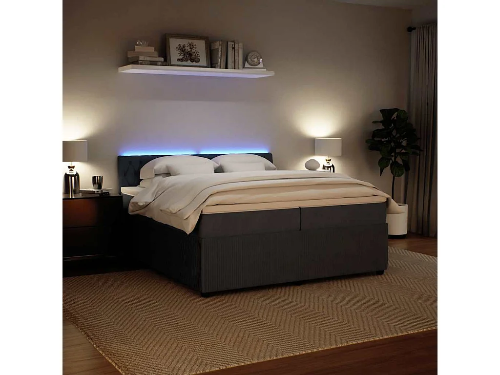 Sommier à lattes de lit et matelas Gris foncé 200x200cm Velours