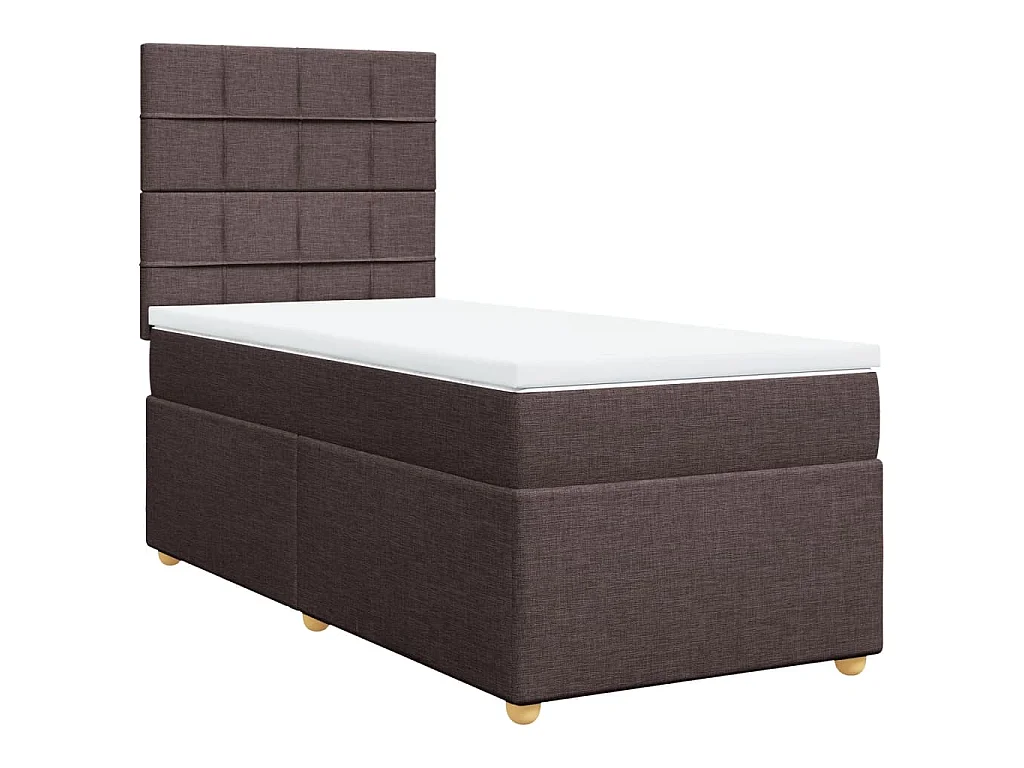 Cama box spring con colchón tela marrón oscuro 90x190 cm