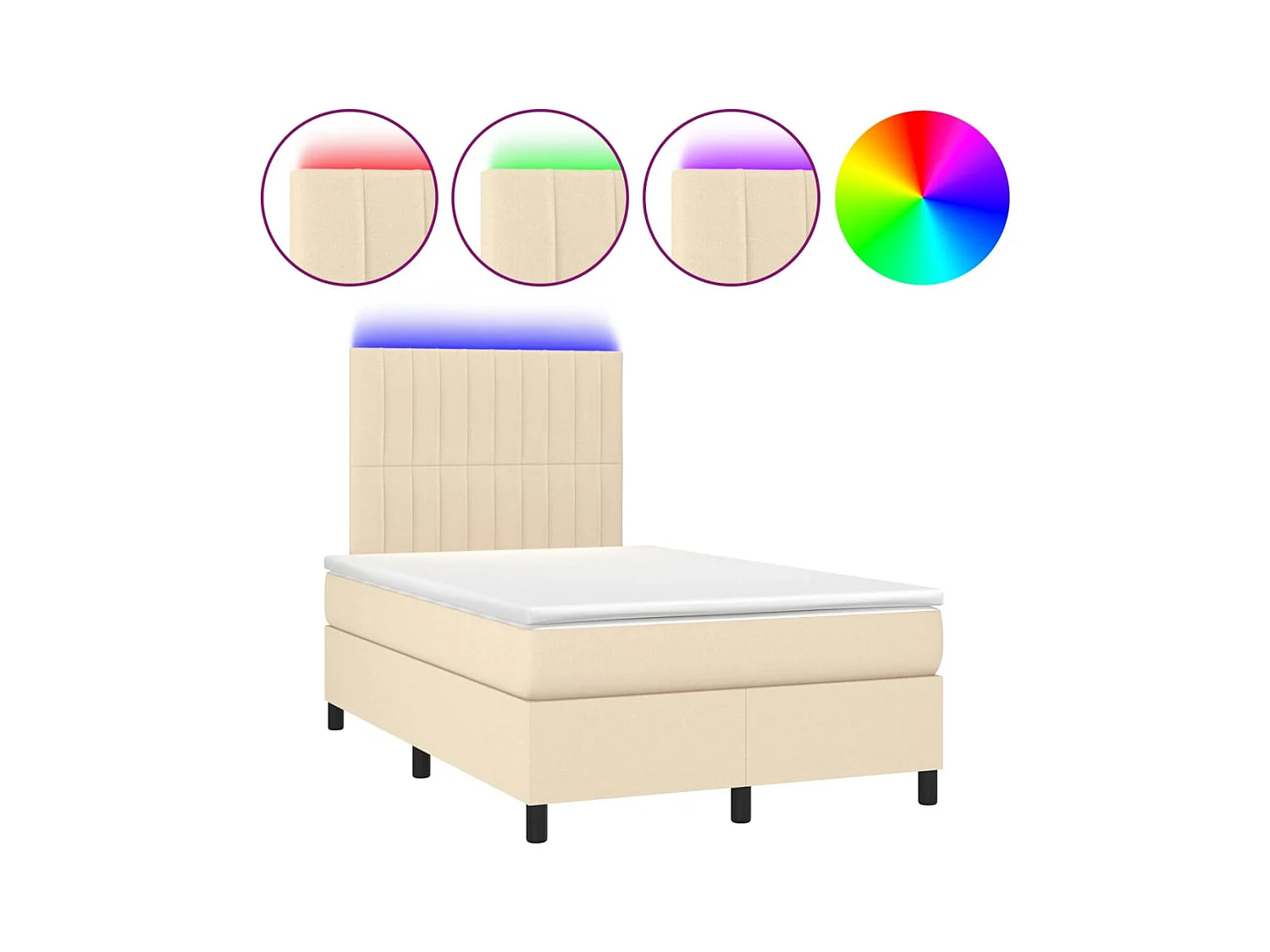 Sommier à lattes de lit et matelas et LED Crème 120x200cm Tissu