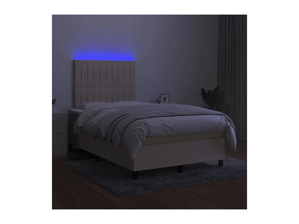 Sommier à lattes de lit et matelas et LED Crème 120x200cm Tissu