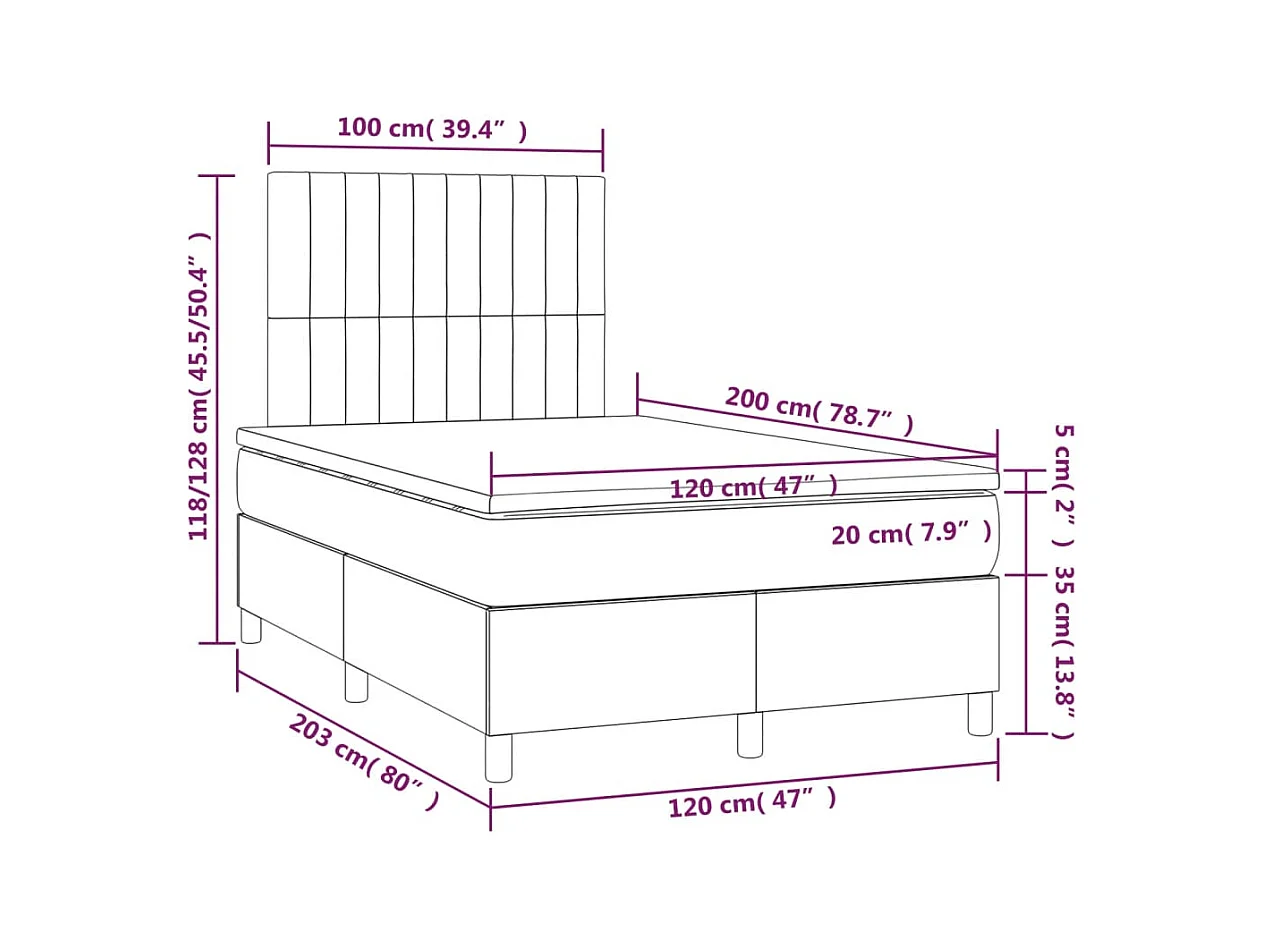Sommier à lattes de lit et matelas et LED Crème 120x200cm Tissu