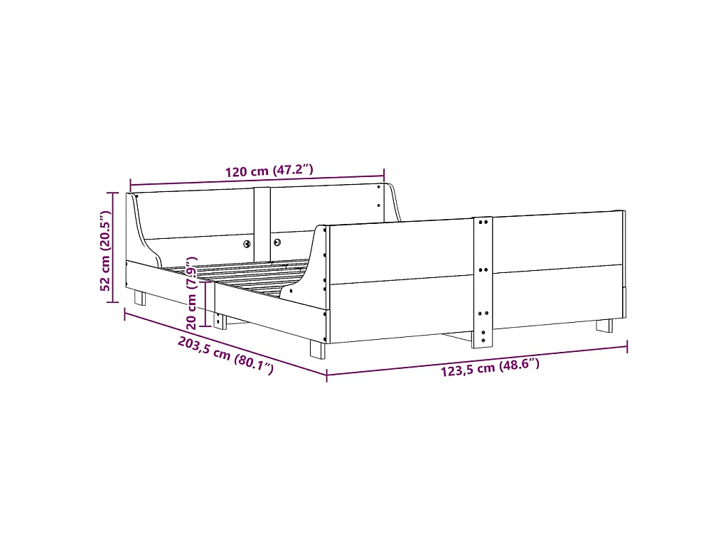 Cama sin colchón madera maciza de pino marrón cera 120x200 cm