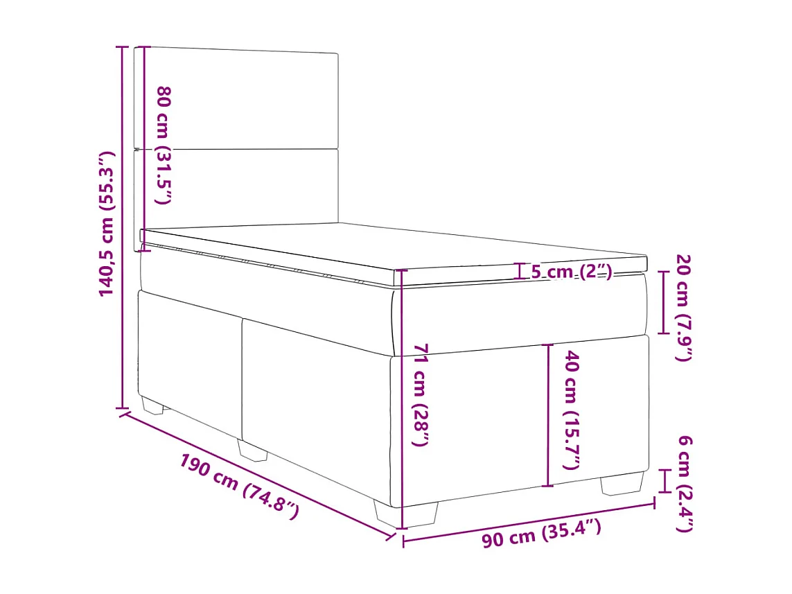Boxspring met matras stof taupe 90x190 cm