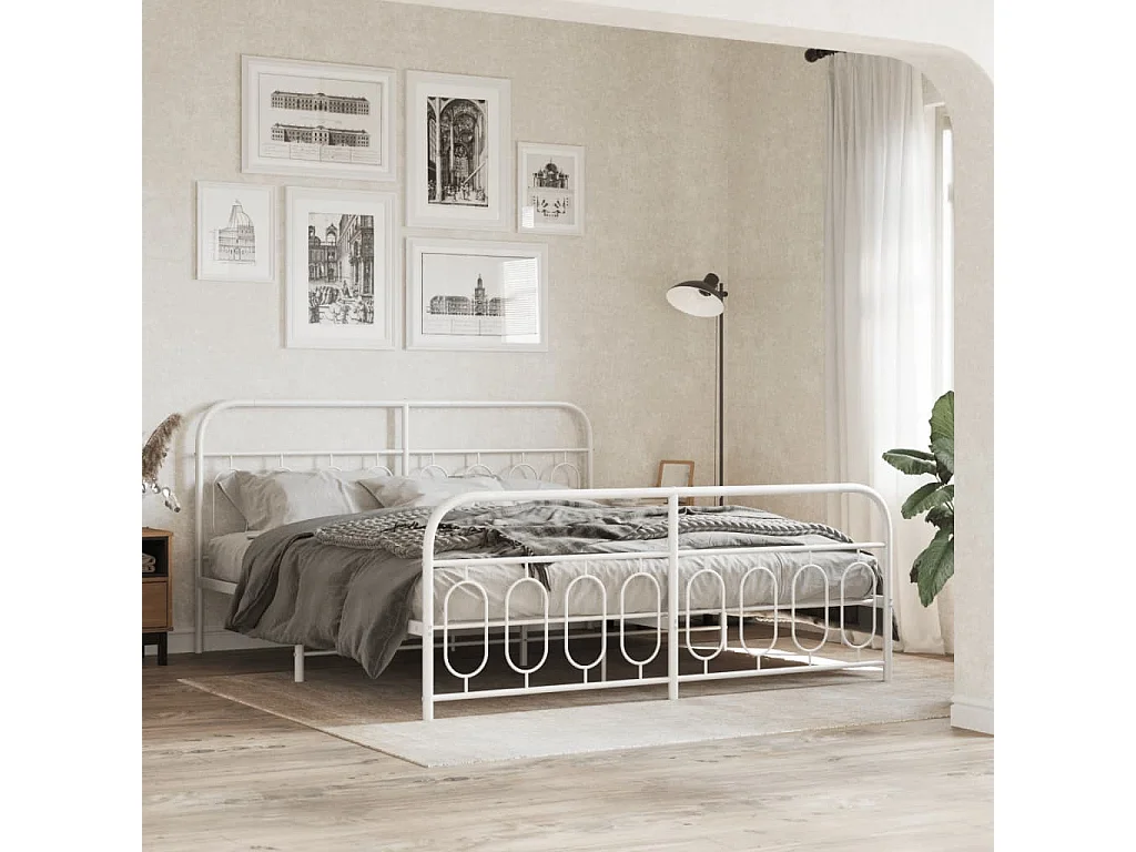 Giroletto con Testiera e Pediera Metallo Bianco 160x200 cm