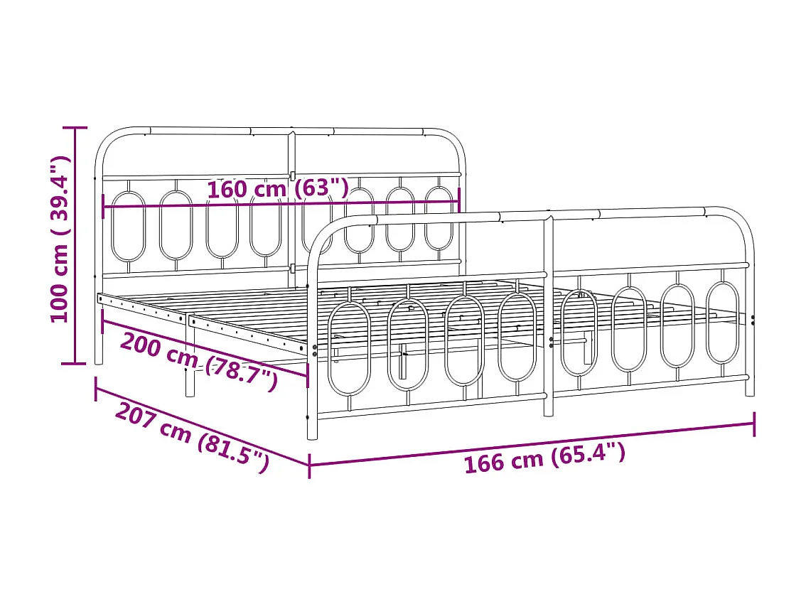 Giroletto con Testiera e Pediera Metallo Bianco 160x200 cm