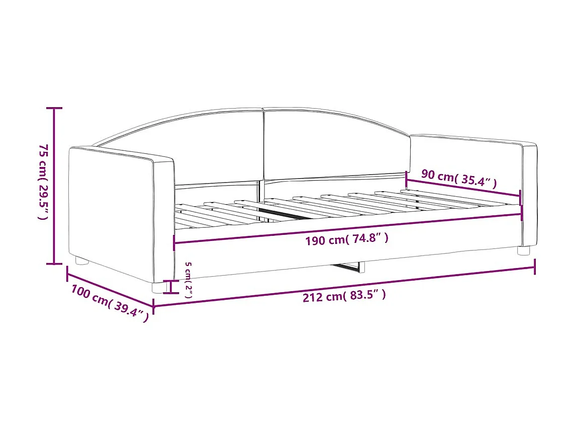 Lit de repos sans matelas gris foncé 90x190 cm tissu