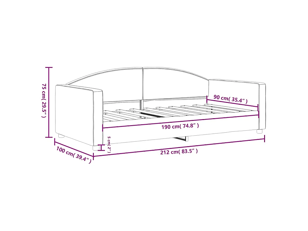 Lit de repos sans matelas gris foncé 90x190 cm tissu