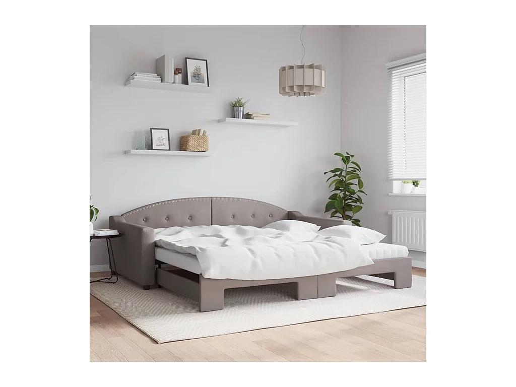 Tagesbett Ausziehbar mit Matratzen Taupe 100x200 cm Stoff