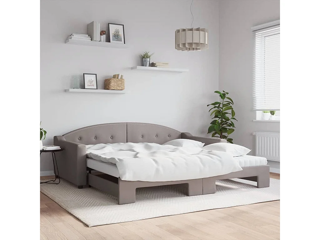 Divano Letto Estraibile con Materassi Tortora 100x200cm Tessuto