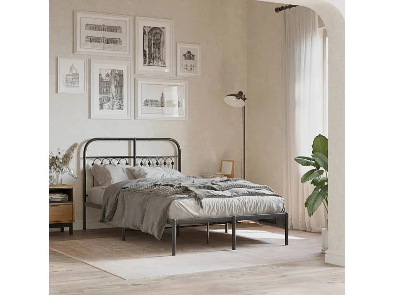 Bedframe met hoofdbord metaal zwart 120x200 cm