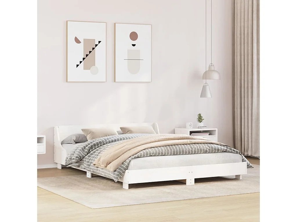 Bedframe zonder matras massief grenenhout wit 140x190 cm