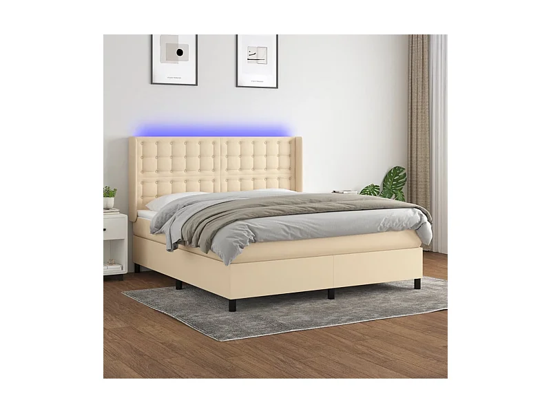 Sommier à lattes de lit matelas et LED Crème 160x200 cm Tissu