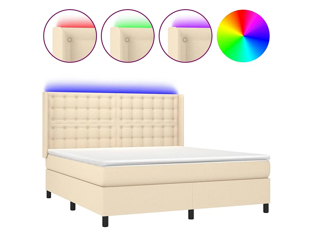 Sommier à lattes de lit matelas et LED Crème 160x200 cm Tissu