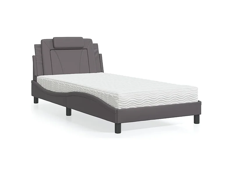 Lit Viana avec matelas gris 100x200 cm similicuir