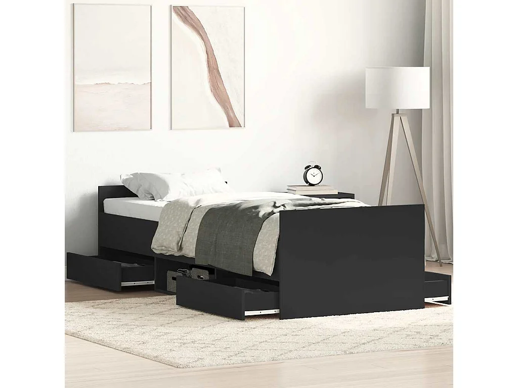 Bedframe met hoofd- en voeteneinde zwart 90x200 cm