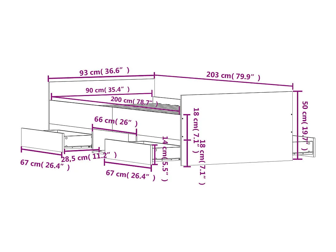 Bedframe met hoofd- en voeteneinde zwart 90x200 cm