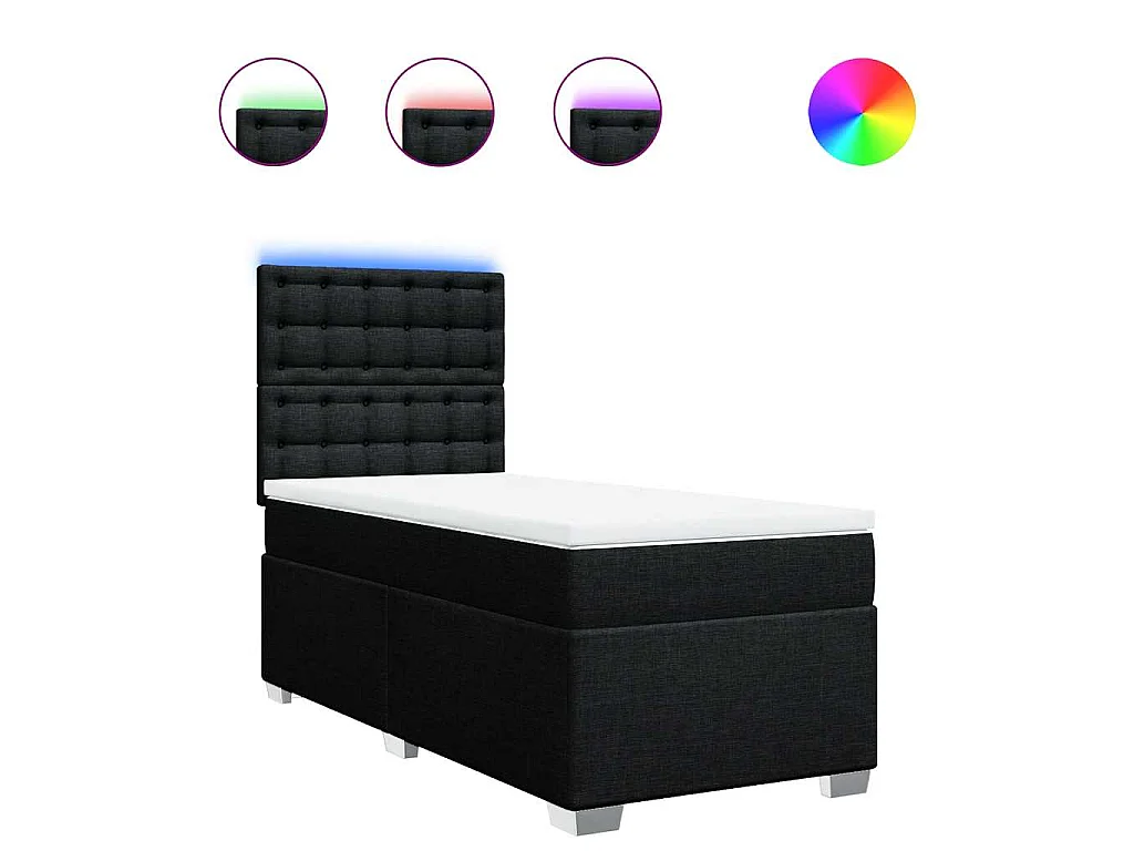 Cama box spring con colchón tela negro 80x200 cm