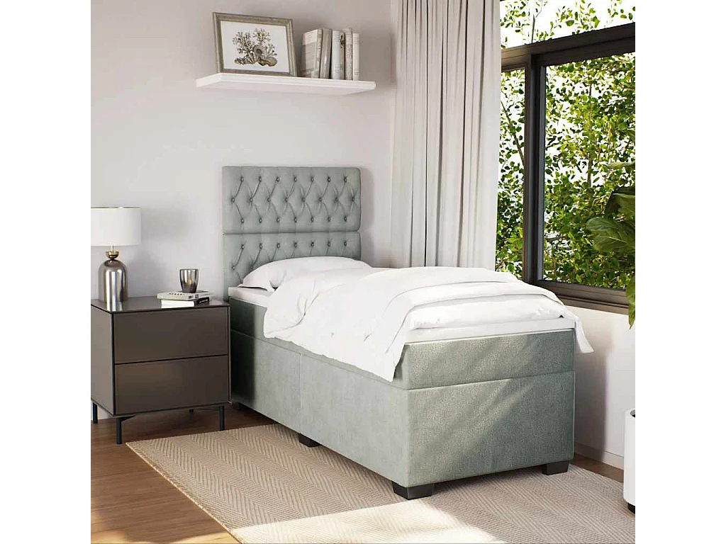 Boxspring met matras fluweel lichtgrijs 90x200 cm